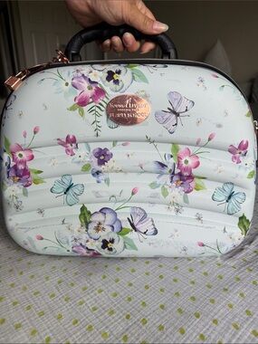 Young Living Floral Travel Cosmetic Case - Light Blue, Pink & Purple Accents